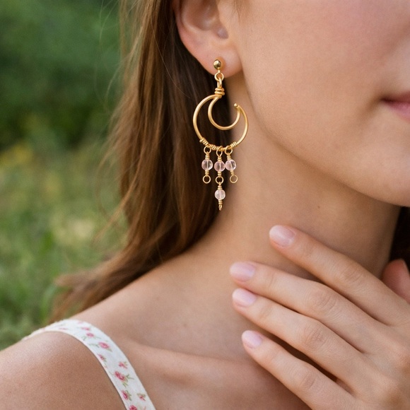 Strawberry Quartz Moon Earrings - Picture 2 of 2
